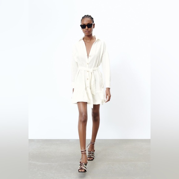 Zara Dresses & Skirts - Zara LINEN BLEND SHIRTDRESS ECRU